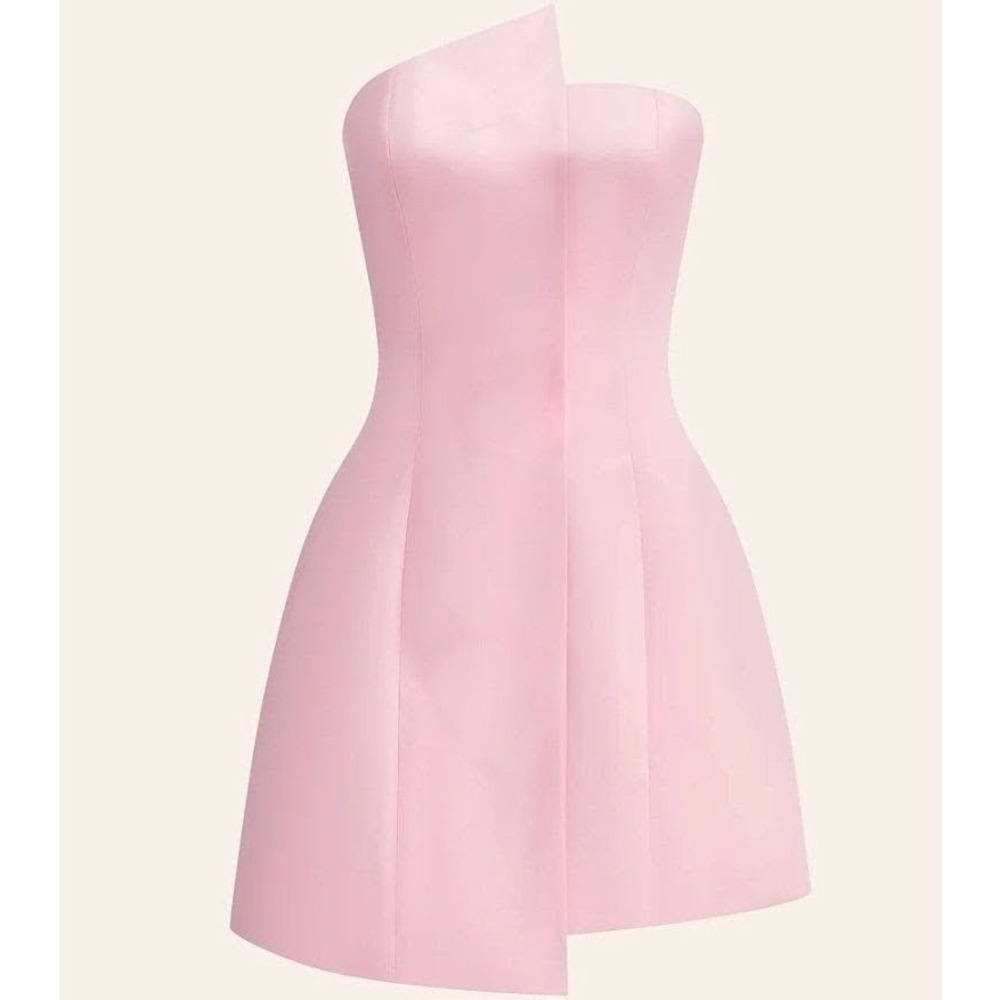 Commense Pink Satin Strapless Architectural Mini Dress OA250110015 XS New
